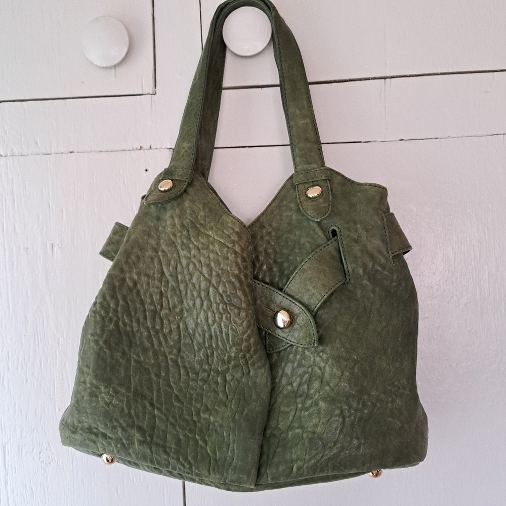 Diane von Furstenberg Green Croc Embossed Leather Wrap Shoulder Bag